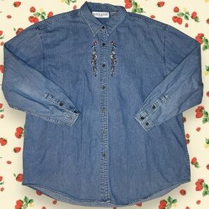 Vintage Bob Mackie 70s-80s Denim Embroidered Flower Jacket